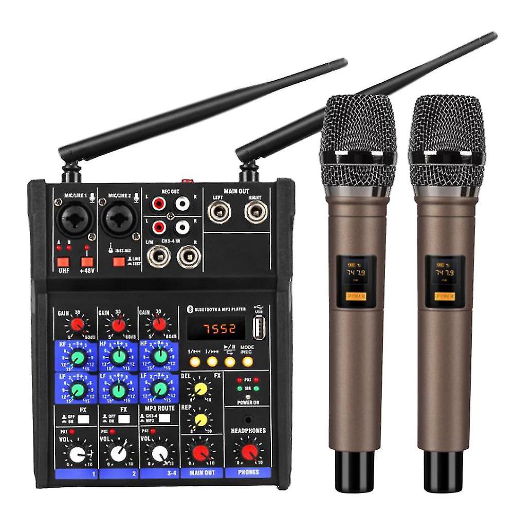 4-kanavainen äänimikserikonsoli langattomalla mikrofonin äänen miksauksella Bluetooth Usb Mini Dj Mixen kanssa