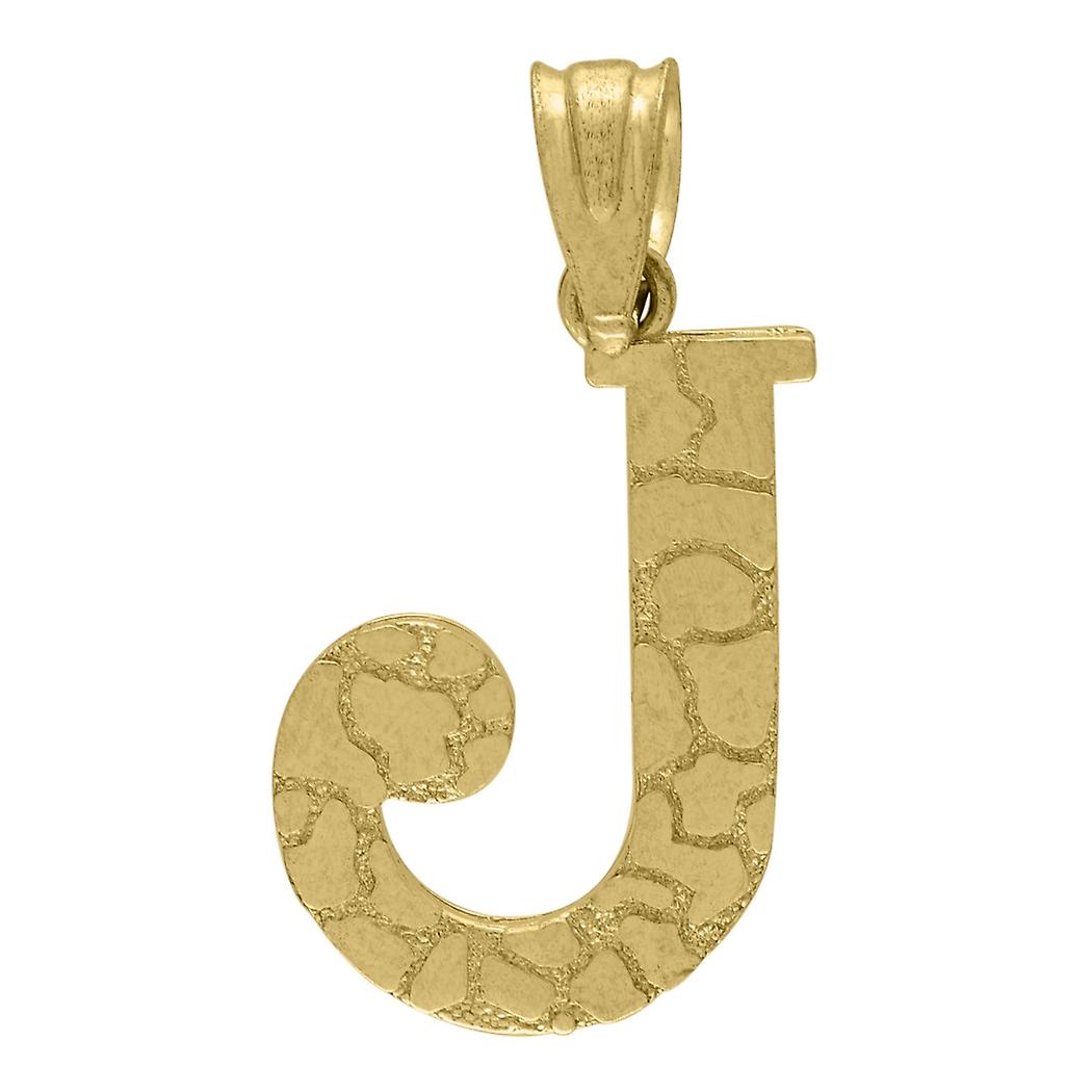 10k Yellow Gold Unisex Nugget Letter Name Personalized Monogram Initial J Charm Pendant Necklace 20.8x11.00mm Wide-Penda