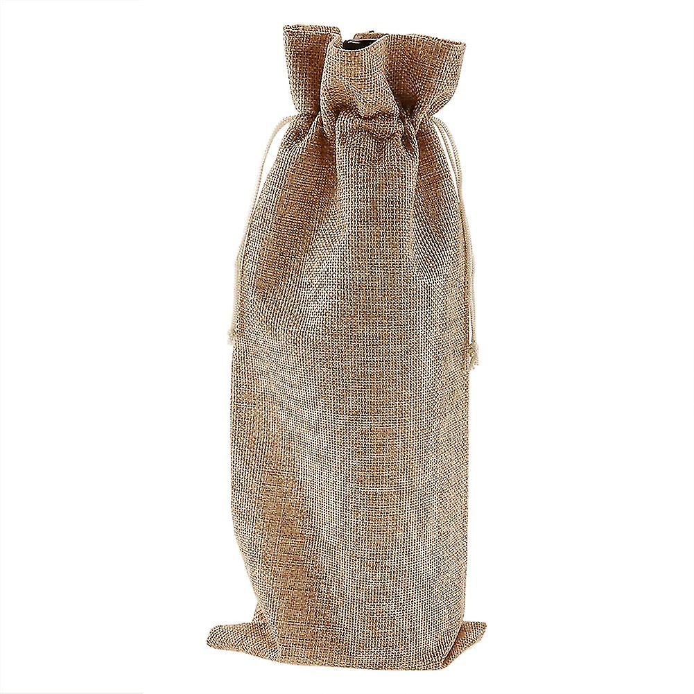 12pcs Simple Linen Fabric Wine Bag with Drawstring Champagne Decorative Cover (Deep Linen)