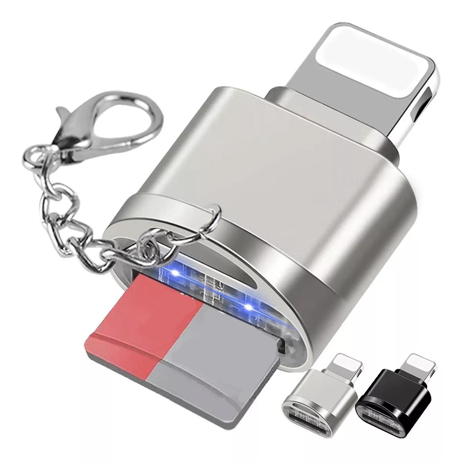 Silver Phone Card Reader for iOS - External Memory Storage, Compatible with iPhone Models