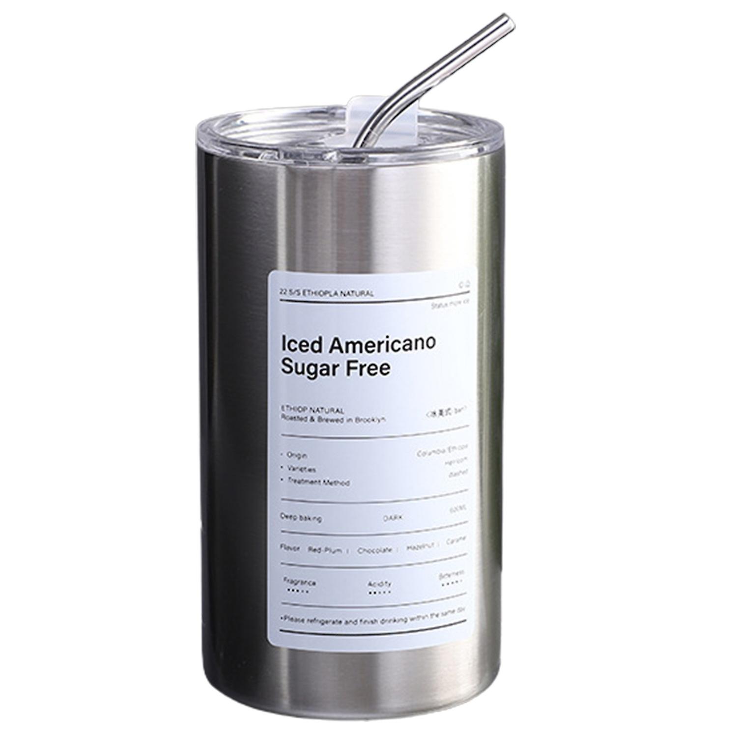 600ml Coffee Mug Effective Insulation Good Sealing Leak-proof Double Layer with Straw Stainless