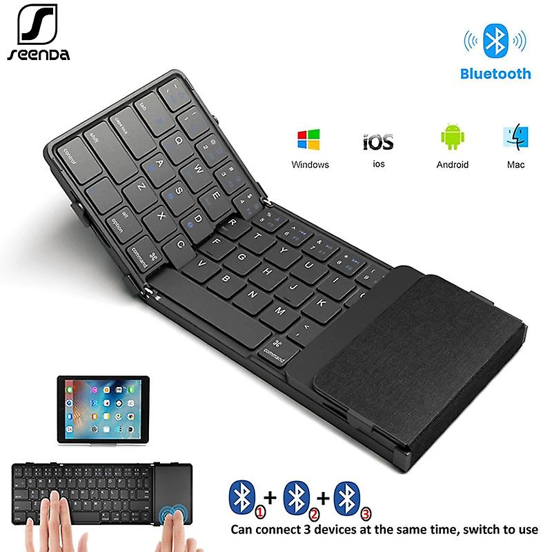Tri-Folding Wireless Keyboard with Touchpad Rechargeable Mini Keyboard Foldable Keyboard for Windows