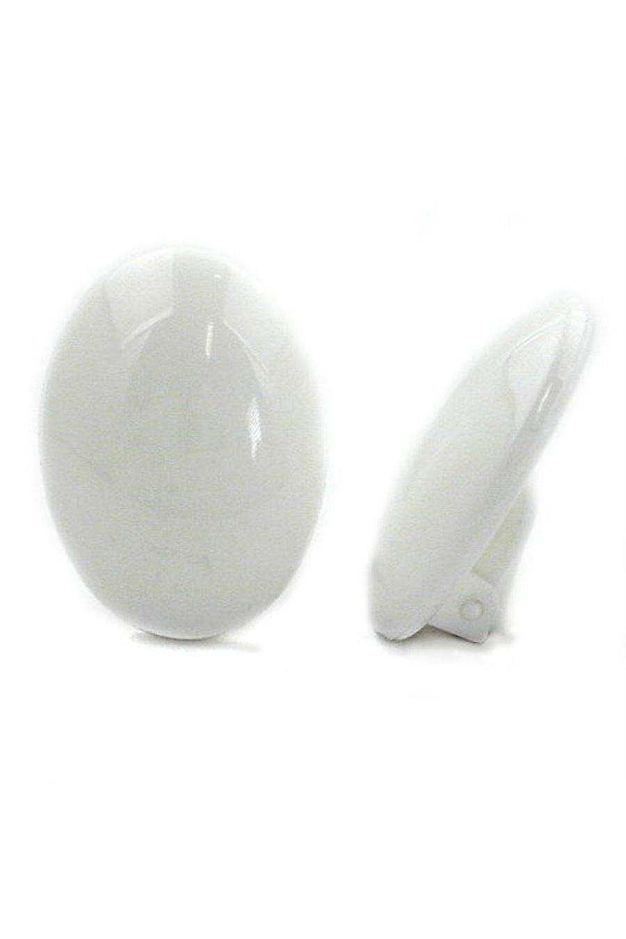 Clip-on Earring Oval White And Glossy - Gl01524