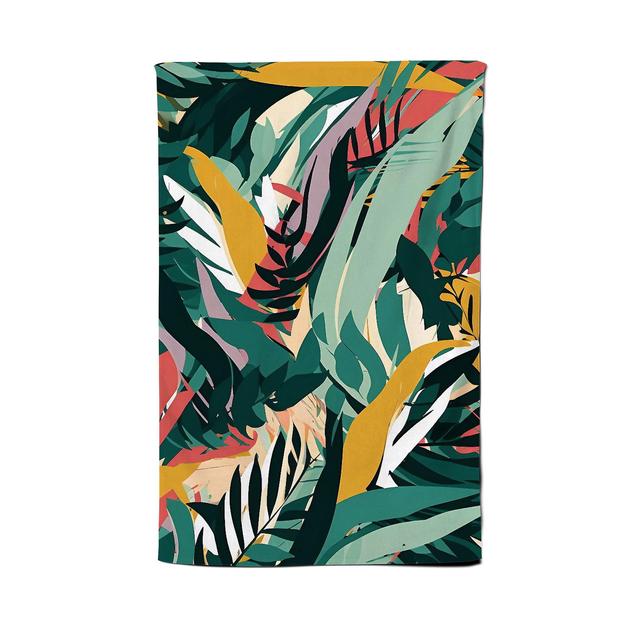Coloured Tropical Leaves Tea Towel