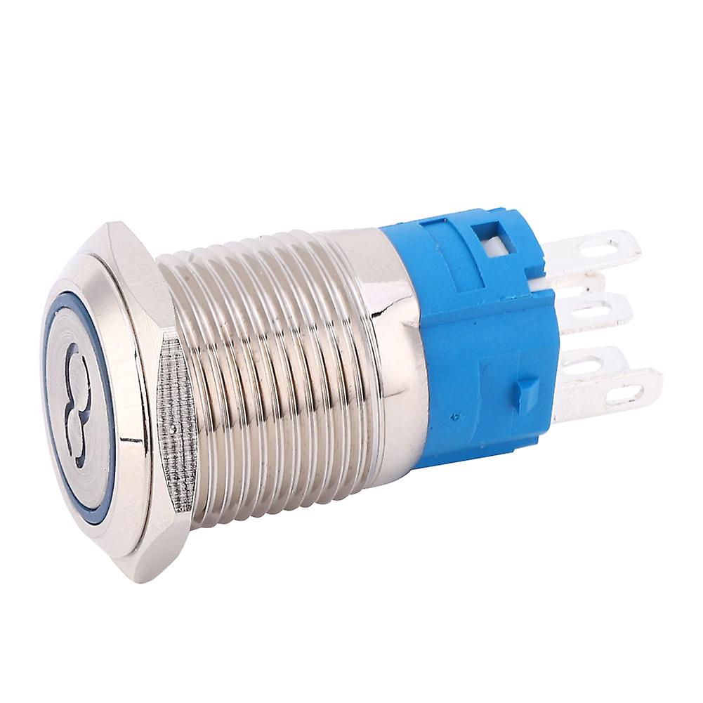 2 Pcs 16mm Button Switch Stainless Steel Flat Head Self-Reset 5 Pin Button with '8' SymbolBlue 24VDC
