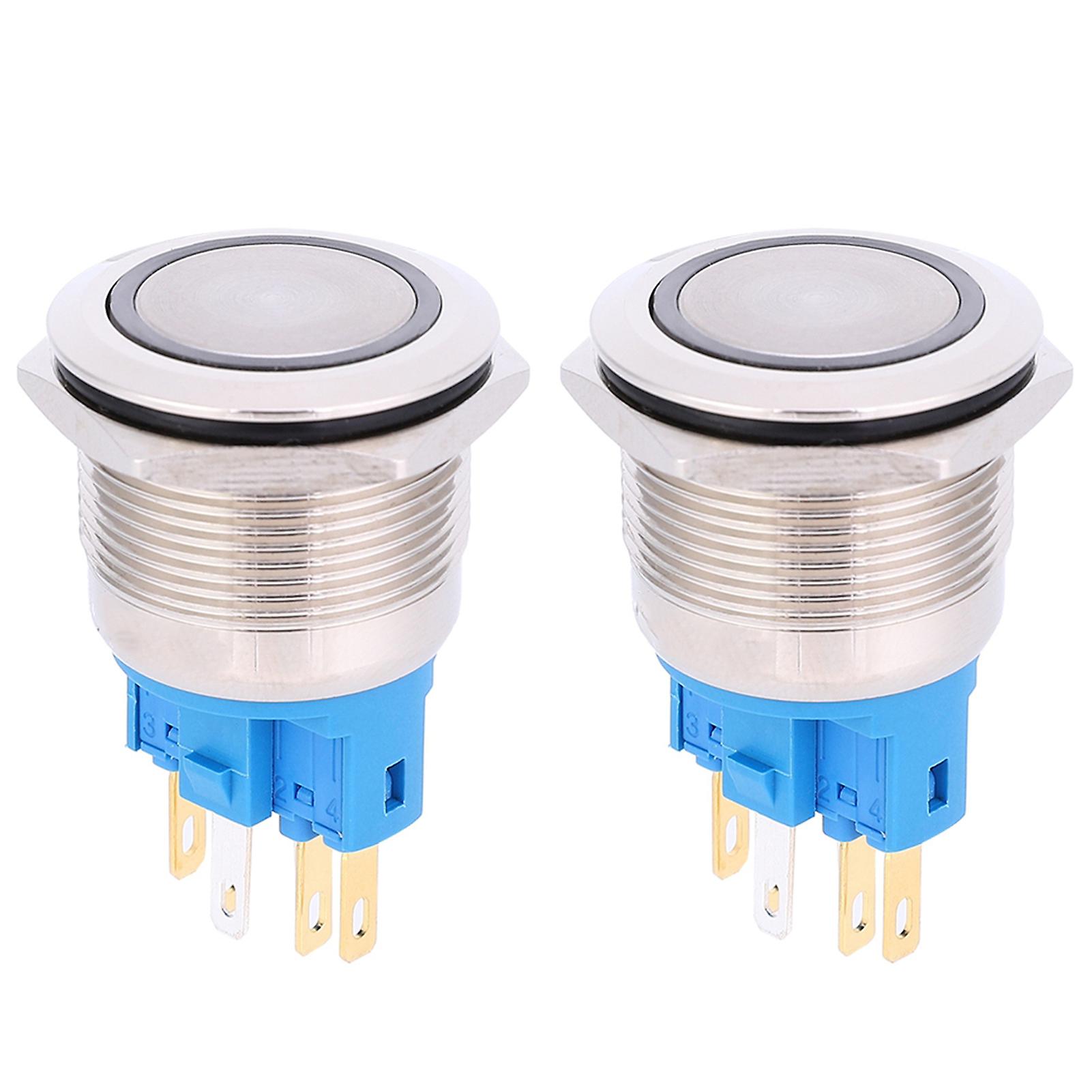 2Pcs White 22mm DC3-6V Ring Self-Locking Push Button Switch - 6-Pin Replacement Accessory