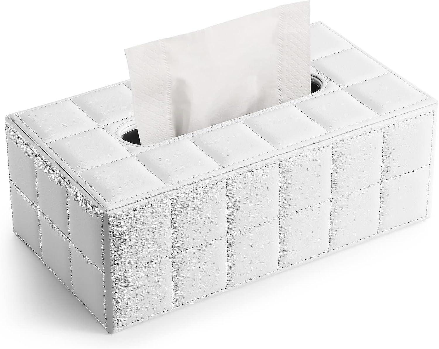 Rectangular Leather Tissue Box (White)