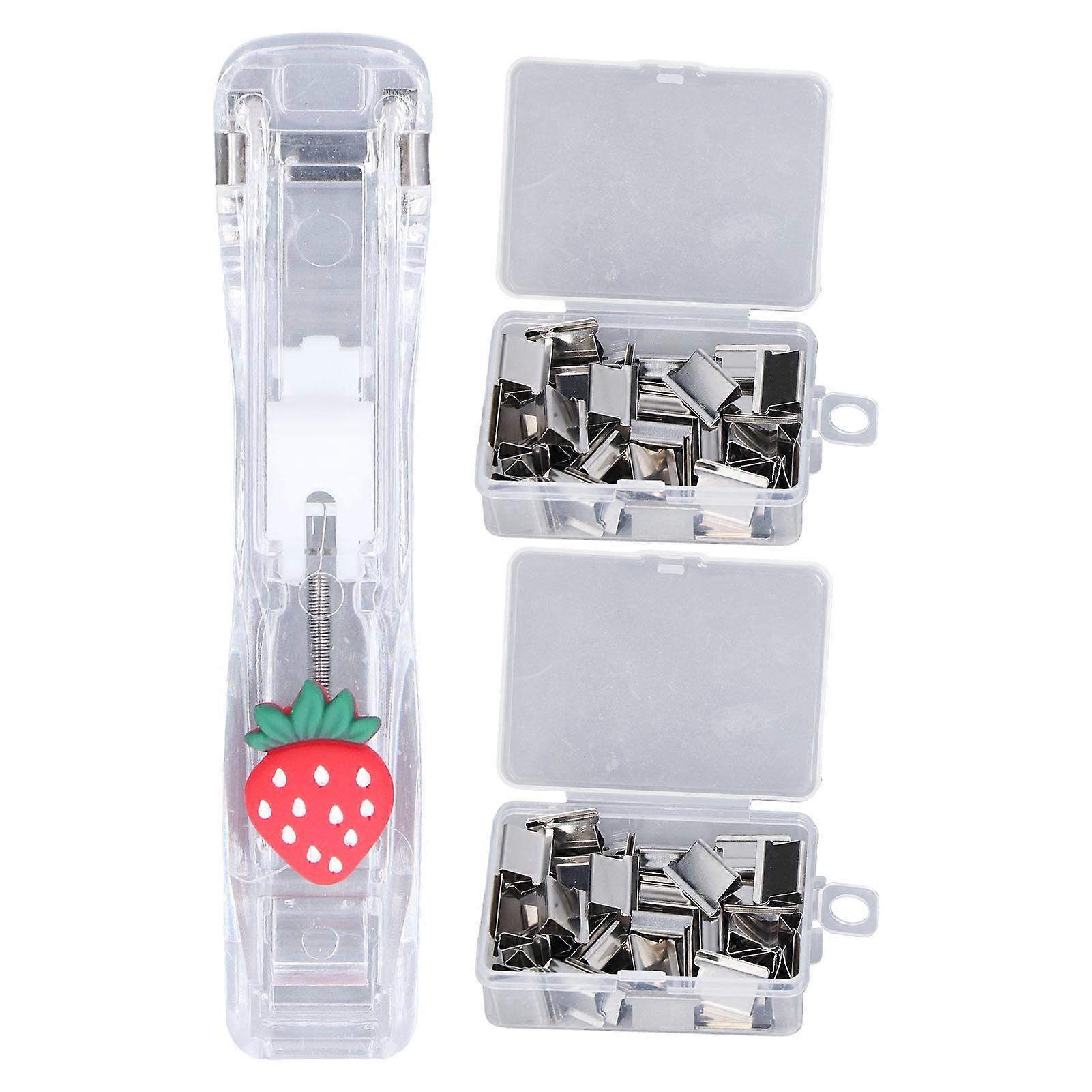 Paper Clam Easy Operation Strong Clamping Durable Plastic Multi Purpose Handheld Paper Clip Dispenser For Document Notes Strawberry Style And 2 Boxes