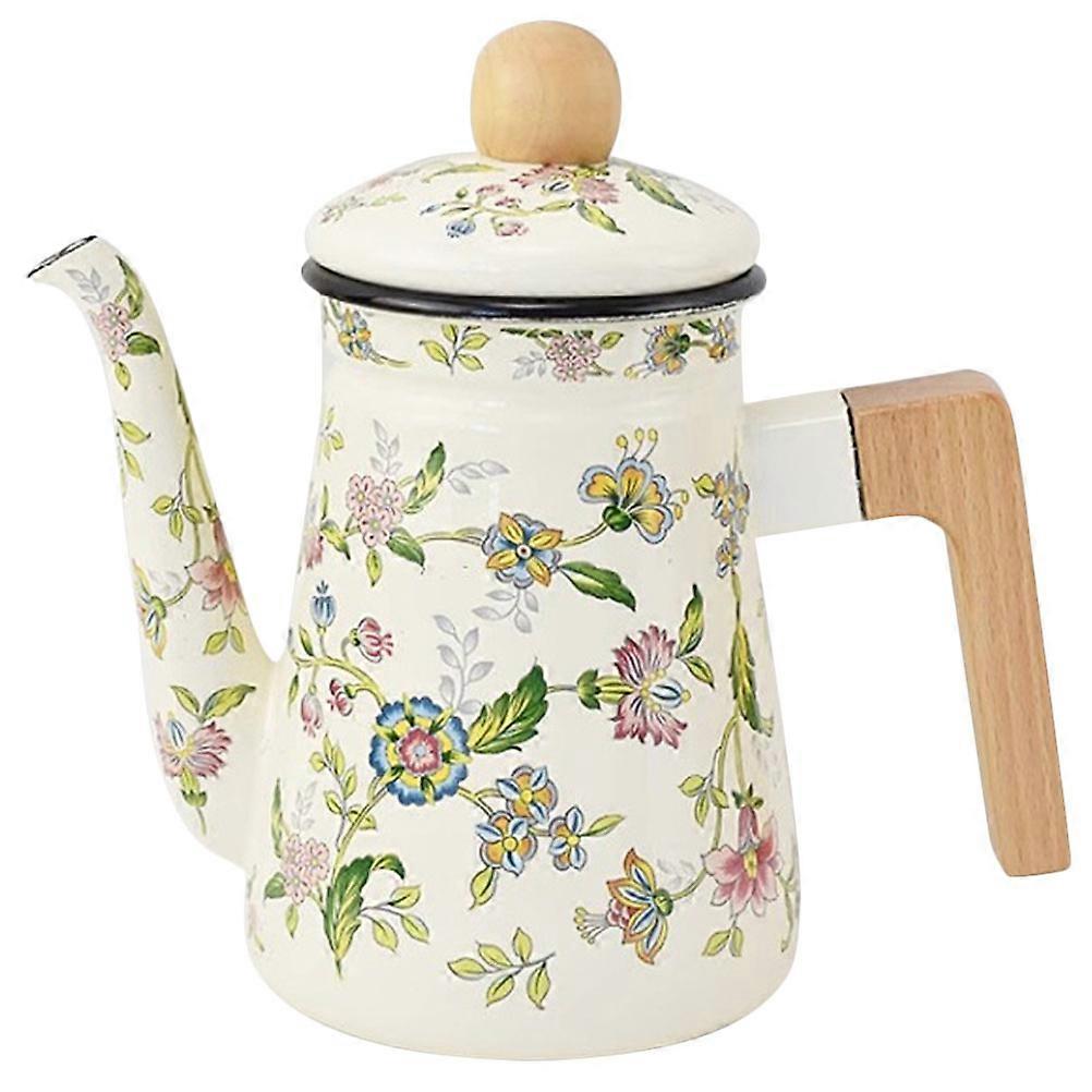 Enamel Teapot Household Tea Kettle with Wooden Handle Enamel Teapot Enamel Tea Maker