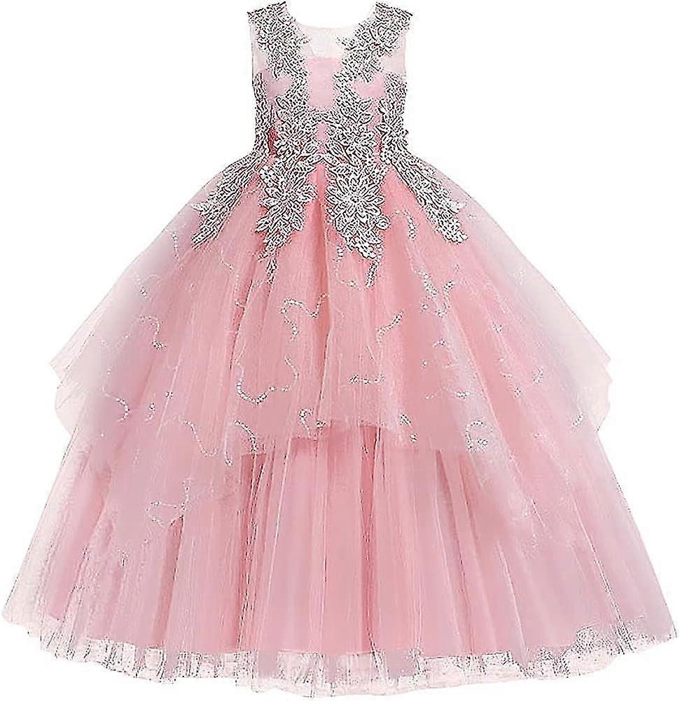 Robe De Fête Pour Fille Sans Manches - Col Rond, Broderie Fleurie, Longueur Maxi - Pour Mariage, Anniversaire, Bal