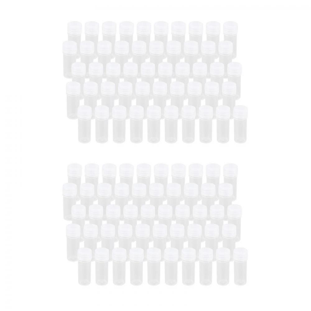 100x Plastic Sample Bottle 5ml Test Tube Lab Small Vial Storage Container + Lid