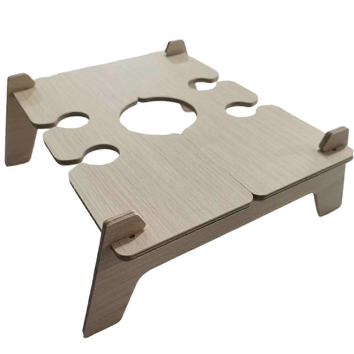 Wooden Folding Picnic Table with Glass Holder Round Foldable Desk Wine Glass Rack Table Snack Tray