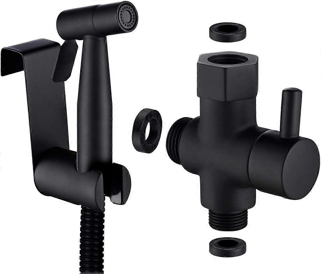 Douchette Main Bidet Acier Inox Kit Douchette Wc Avec Vanne Wc 3 Voies 3/8"-12/17 Et Tuyau De Douche 1.2M, Idal Pour Wc Suspend Noir
