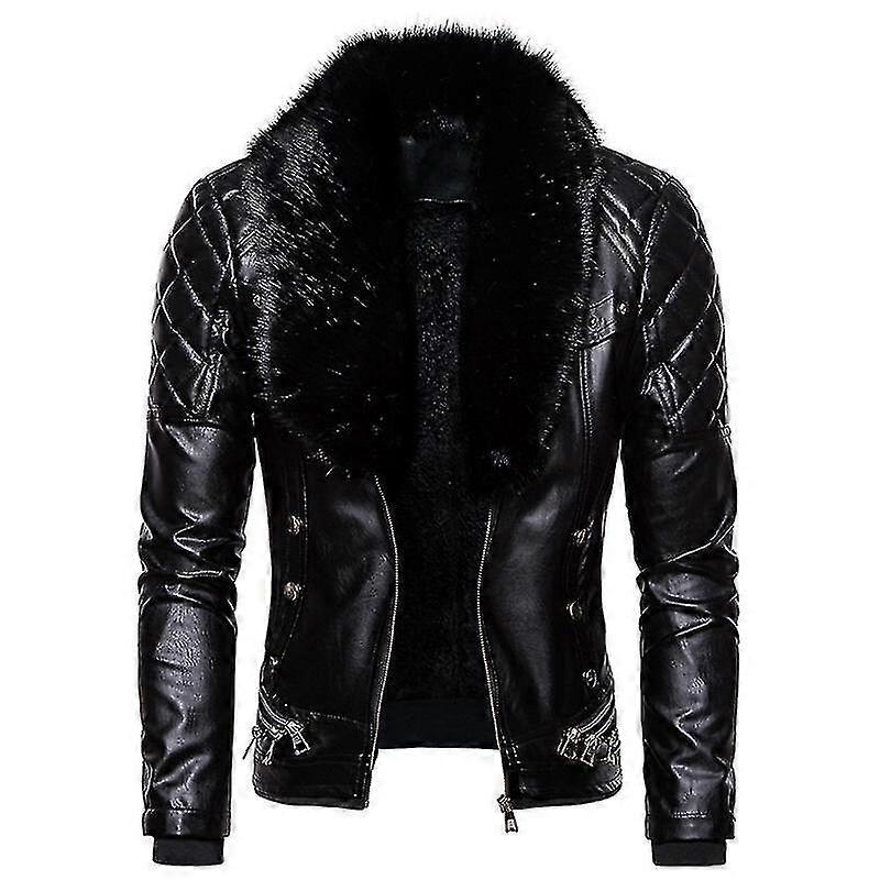 Men's Motorcycle Jacket With Detachable Fur Collar