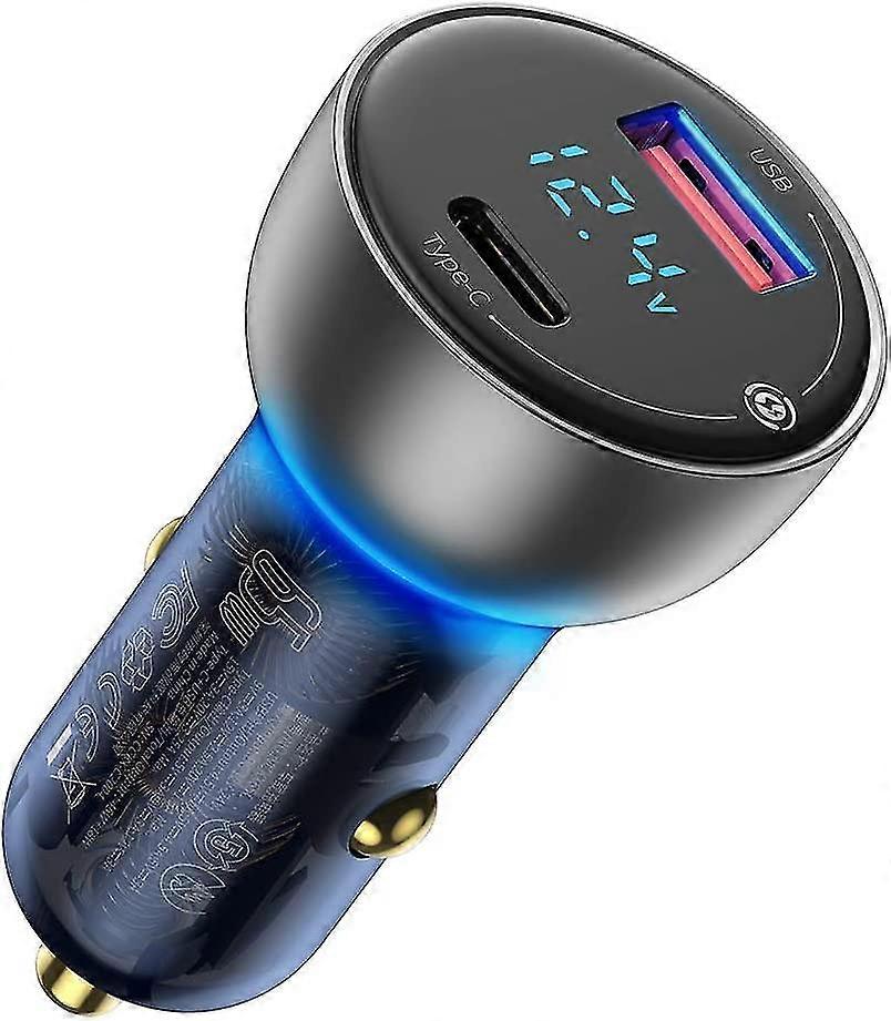 Usb C Car Charger, 65w Metal Fast Usb Car Charger, Pd3.0 Qc4.0 Dual Port Car Adapter With Led Display For Usb-c Laptop, Macbook, Iphone 12/12 Pro/ma