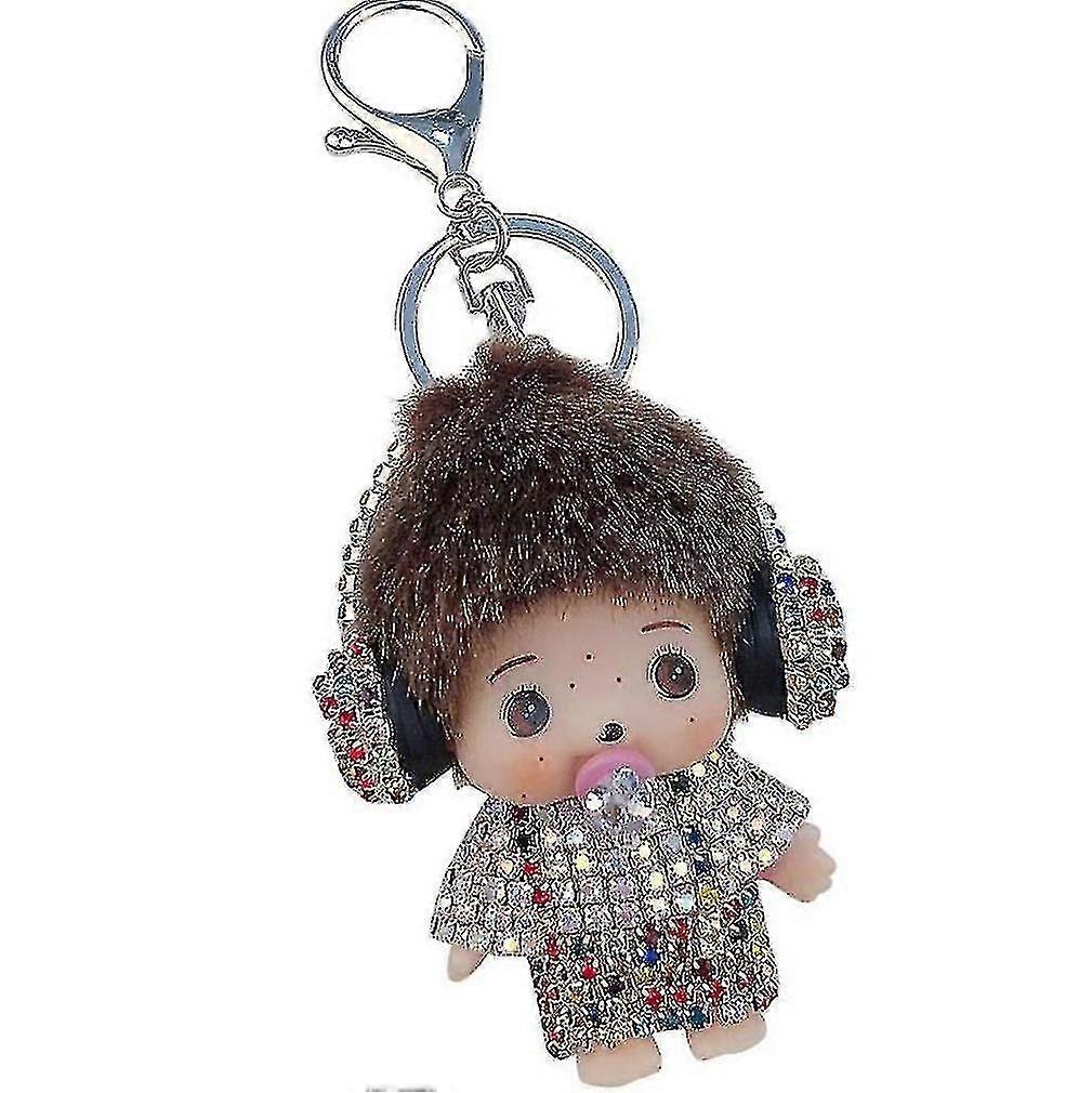 Hmwy-monchhchi Key Chain Fluffy Cute Kering Creative Car Key Ring Bell Pendant