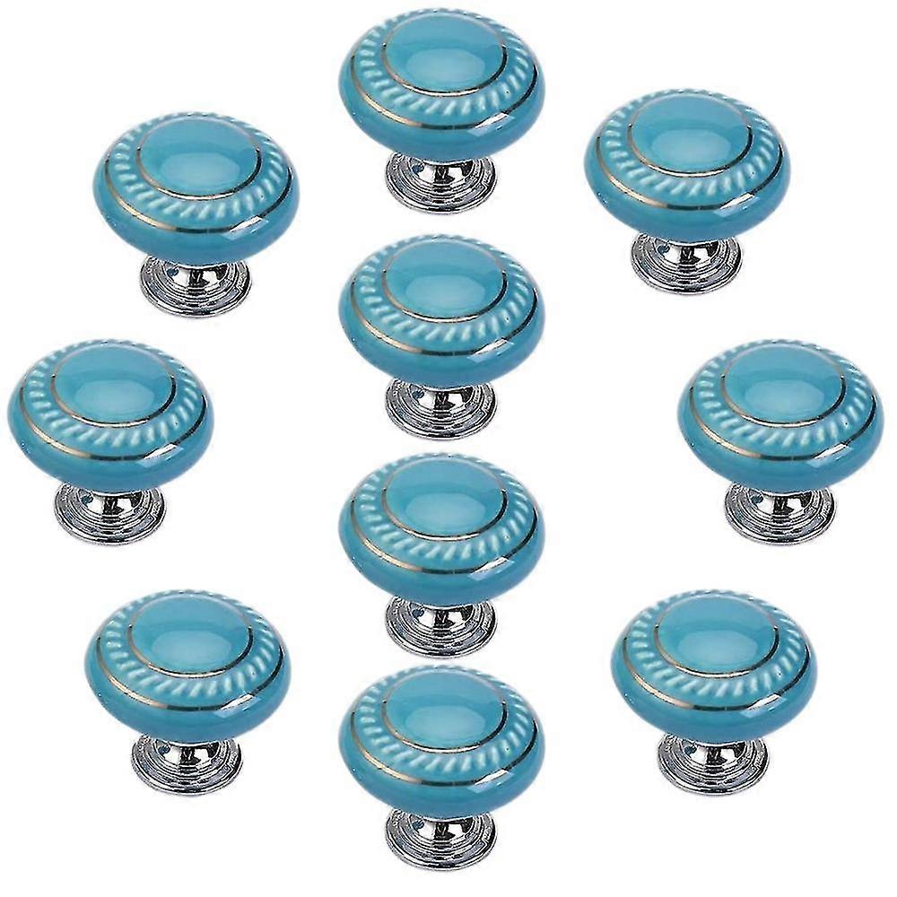 10 PCS Round Ceramic Door Knob Retro Simple Style Cabinet Knobs Vintage Pull Handle for Cupboard, D