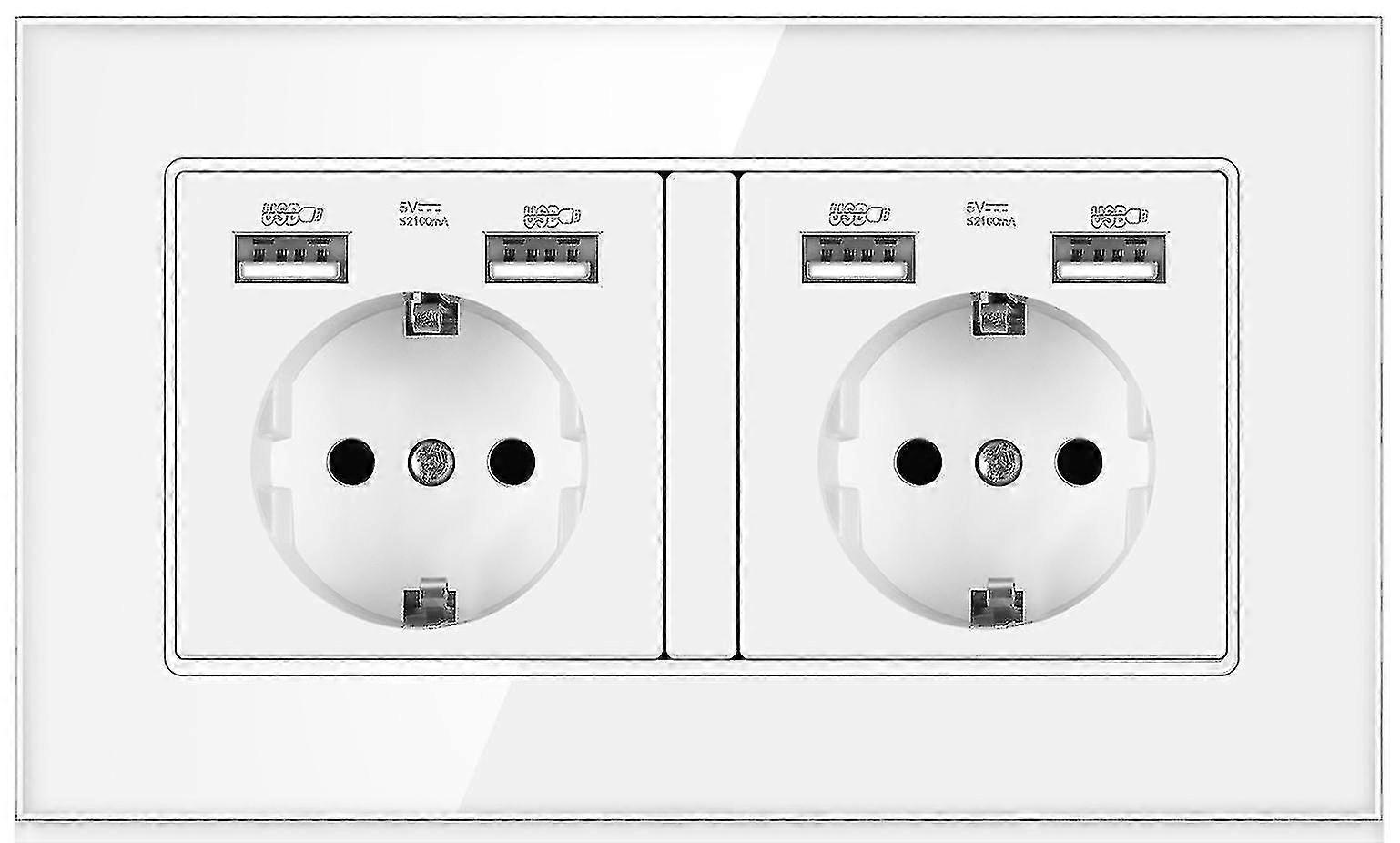 Toma de corriente de dos ranuras con 4 puertos USB Glass Panel Wall Power Plug Socket
