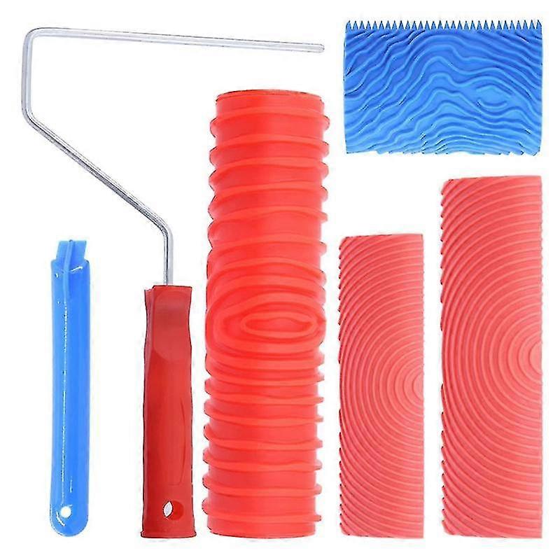 4pcs Wood Graining Painting Tool Set, M21 Ms16 Grain Texture Pattern Roller With Handle, For Diy Fl