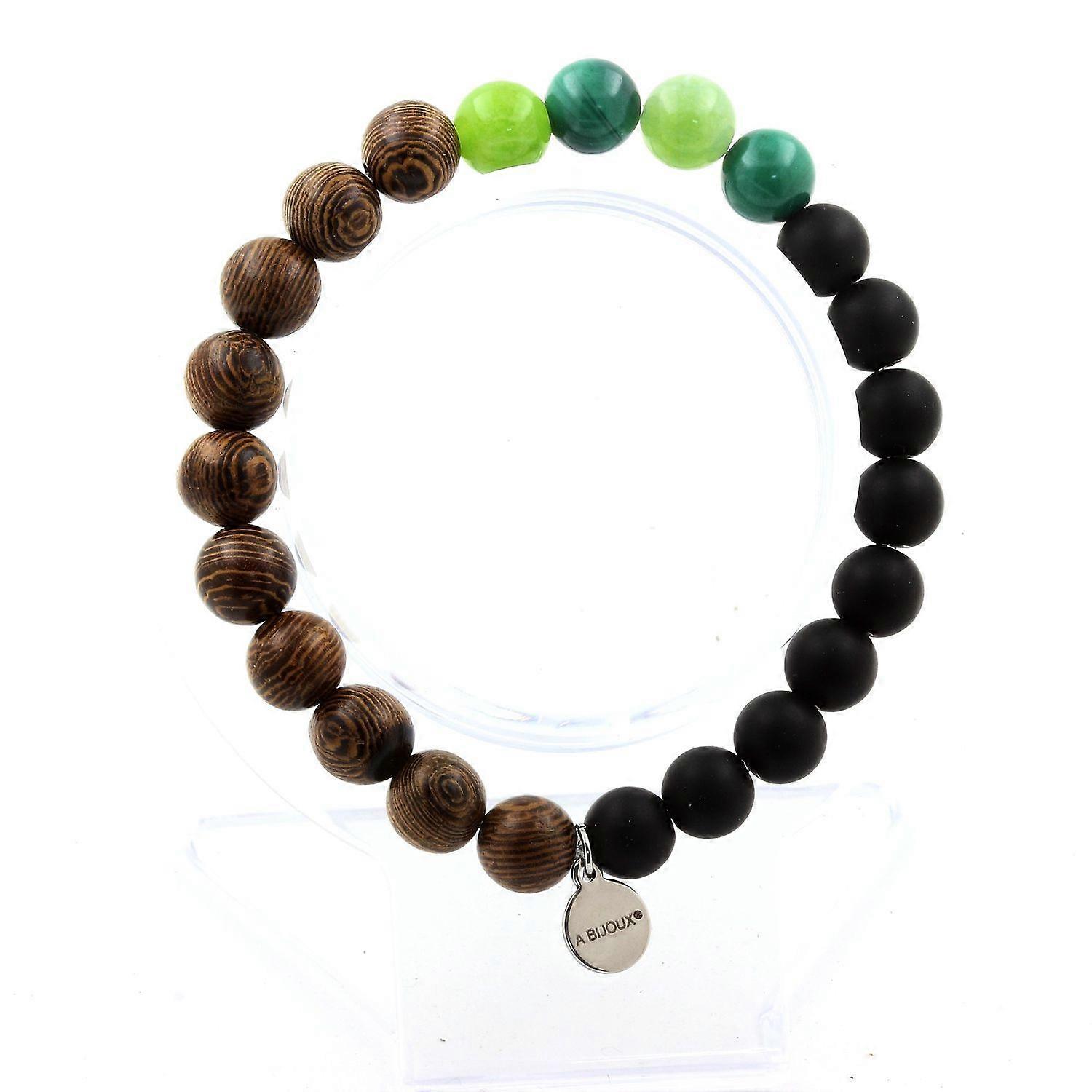 Congo Malachite Beads Bracelet + Peridot + Matte Black Onyx + Wood 8 mm