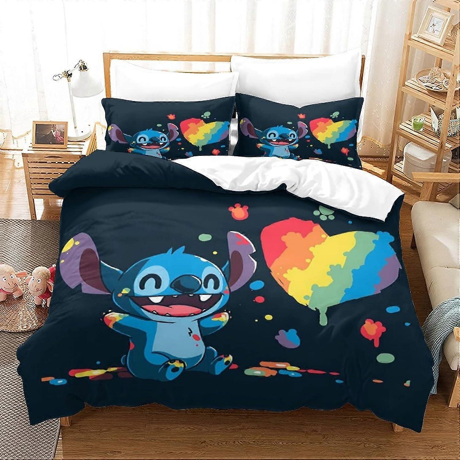 Stitch Duvet Cover with Pillowcases Lilo & Stitch Printed Bedding Set with Zipper Closure Duvet Cover Set Suitable for Boys