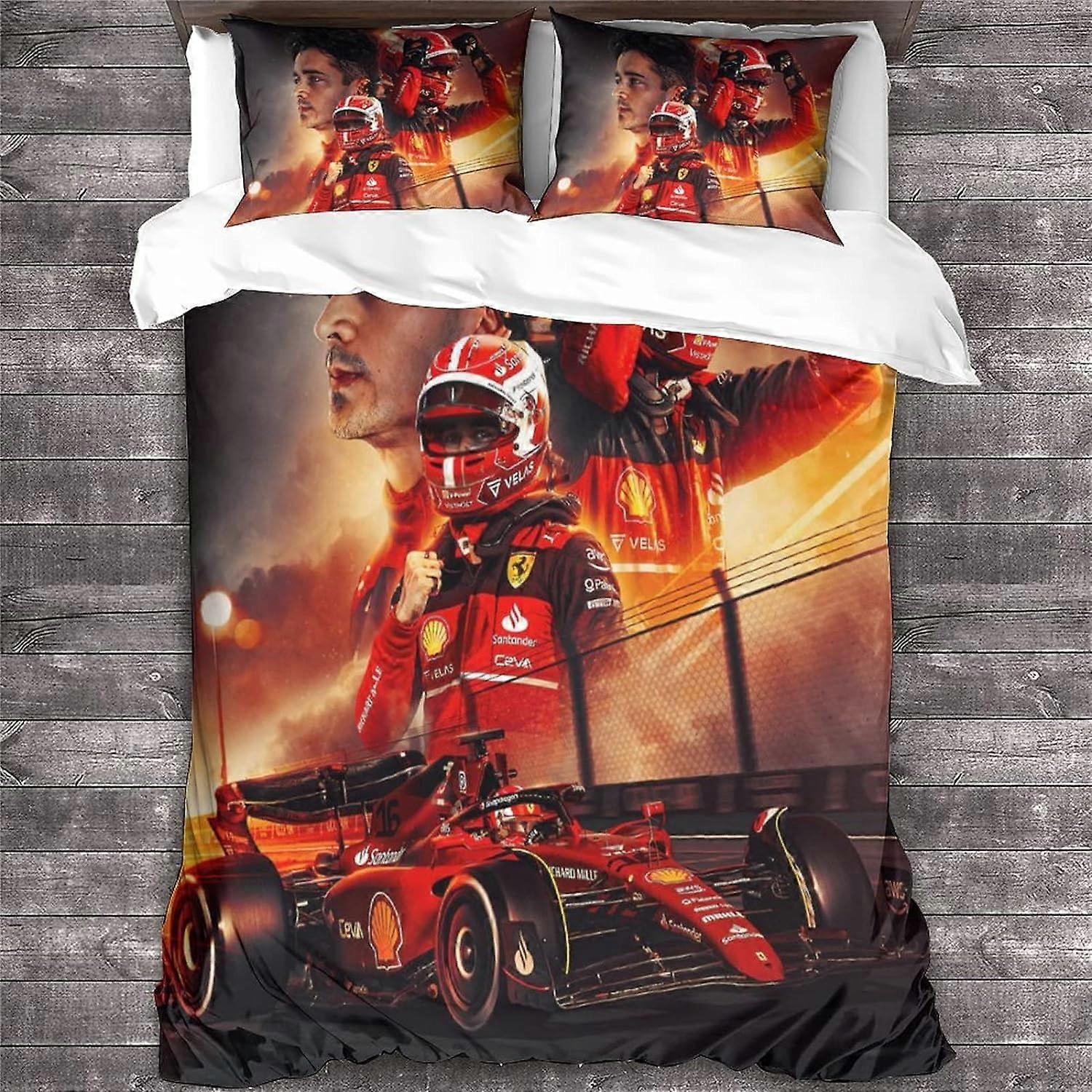 Copripiumino F1 3D Con Pilot E Macchina Da Corsa - Set Biancheria Letto Matrimoniale 200x200 Cm