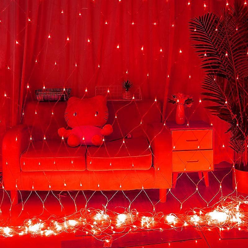 String Lights,192 LED String Lights 3M X 2M 8 Modes Energy Waterproof,Dimmable for Room Christmas Wedding Party House Garden,Red