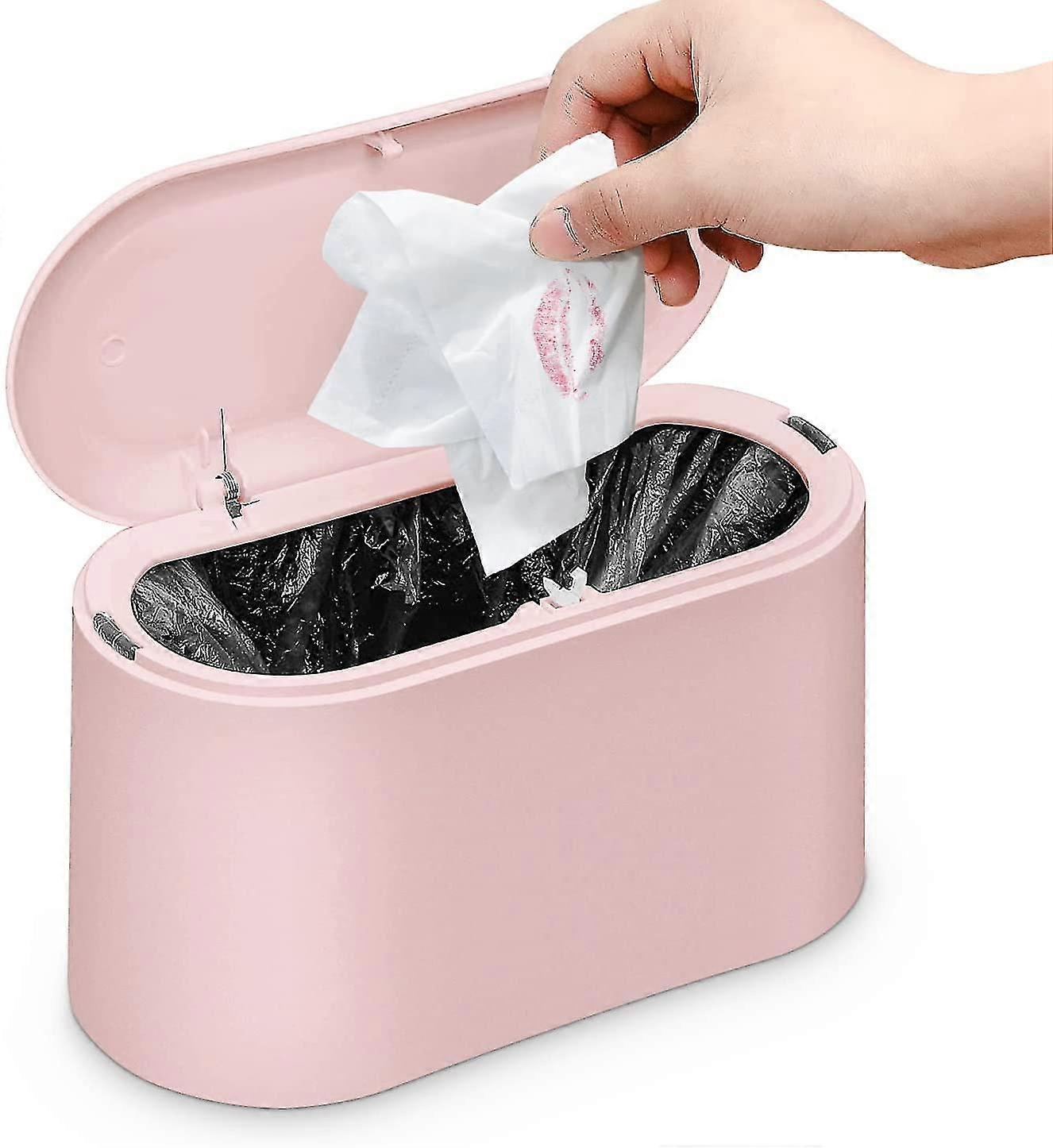 Liten universell papperskorg med knapplock för kök, sovrum, badrum, kontor etc. (rosa)