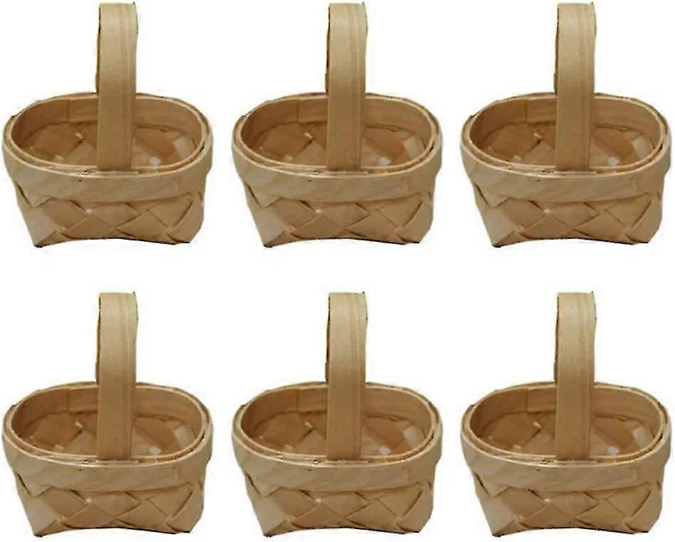 Set Of 6 Woven Mini Easter Baskets With Handle, Rustic Bamboo Easter Eggs Desktop Basket