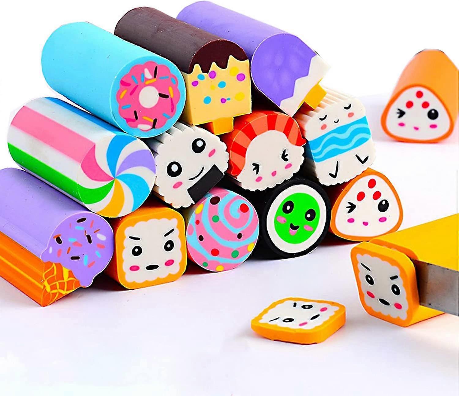12 Pack Sushi Dessert Erasers Various Long Mini Food Pencil Erasers, Random Styles
