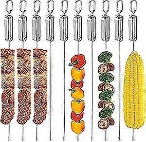 10pcs Bbq Skewers, Reusable Steel Kabob Skewers For Barbecue Grilling With Metal Sliding Handle For Oven Meat Shish Chicken Vegetable