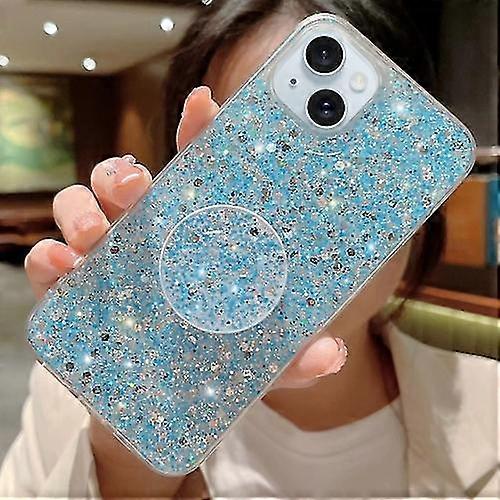 Compatible with Iphone 15 Starry Sequin Round Stand Epoxy Tpu Mobile Phone Case