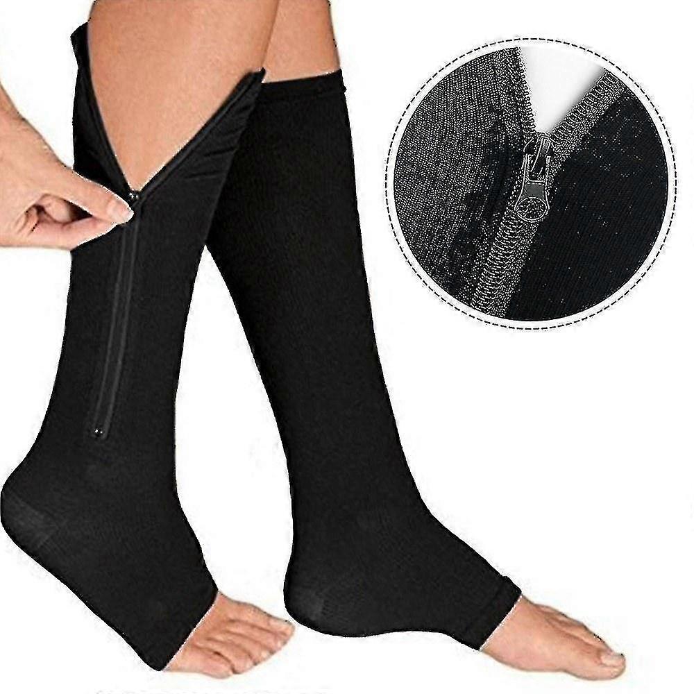 2 Pairs of Zip Compression Socks New Compression Zip Sox Socks Elastic Leg Support Unisex Open