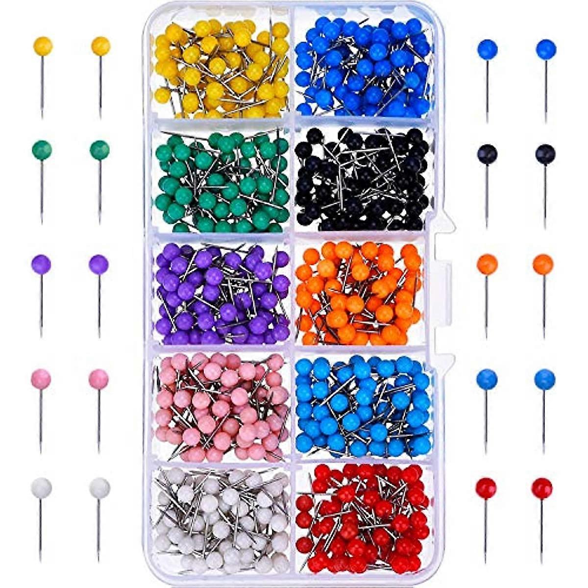 500 Pieces Map Push Pins Map Tacks Plastic Round Head Tacks with Steel Points 18 Inch 10 Colors