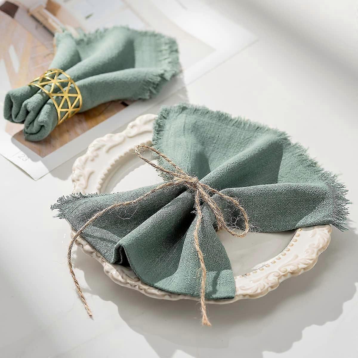 Ensemble De 4 Serviettes Vertes, 45 X 45 CM, Serviettes En Tissu Frangé Pour Décoration De Table, Mariage, Anniversaire, Fête, Dîner, Café, Restaurant