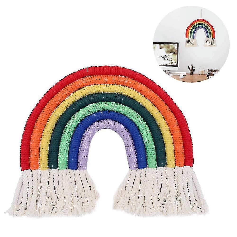 Makramee Regenbogen Wand hängend Bunte kleine Wandteppich Seil