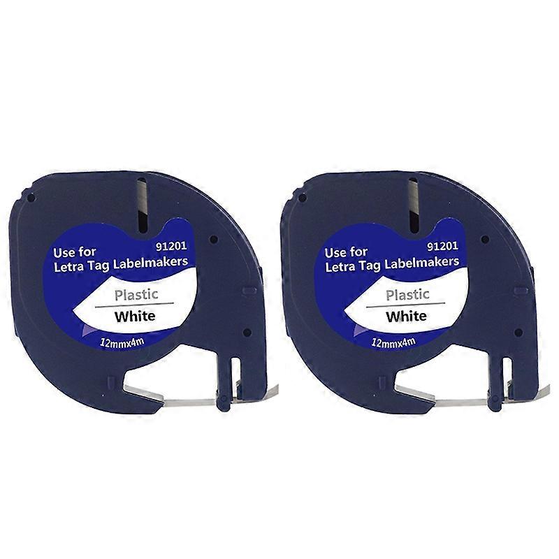 2 Pack Plastic Label Tapes for LetraTag 91201 Black on White (12mm x 4M) for -100H, -100T, -2000, Q
