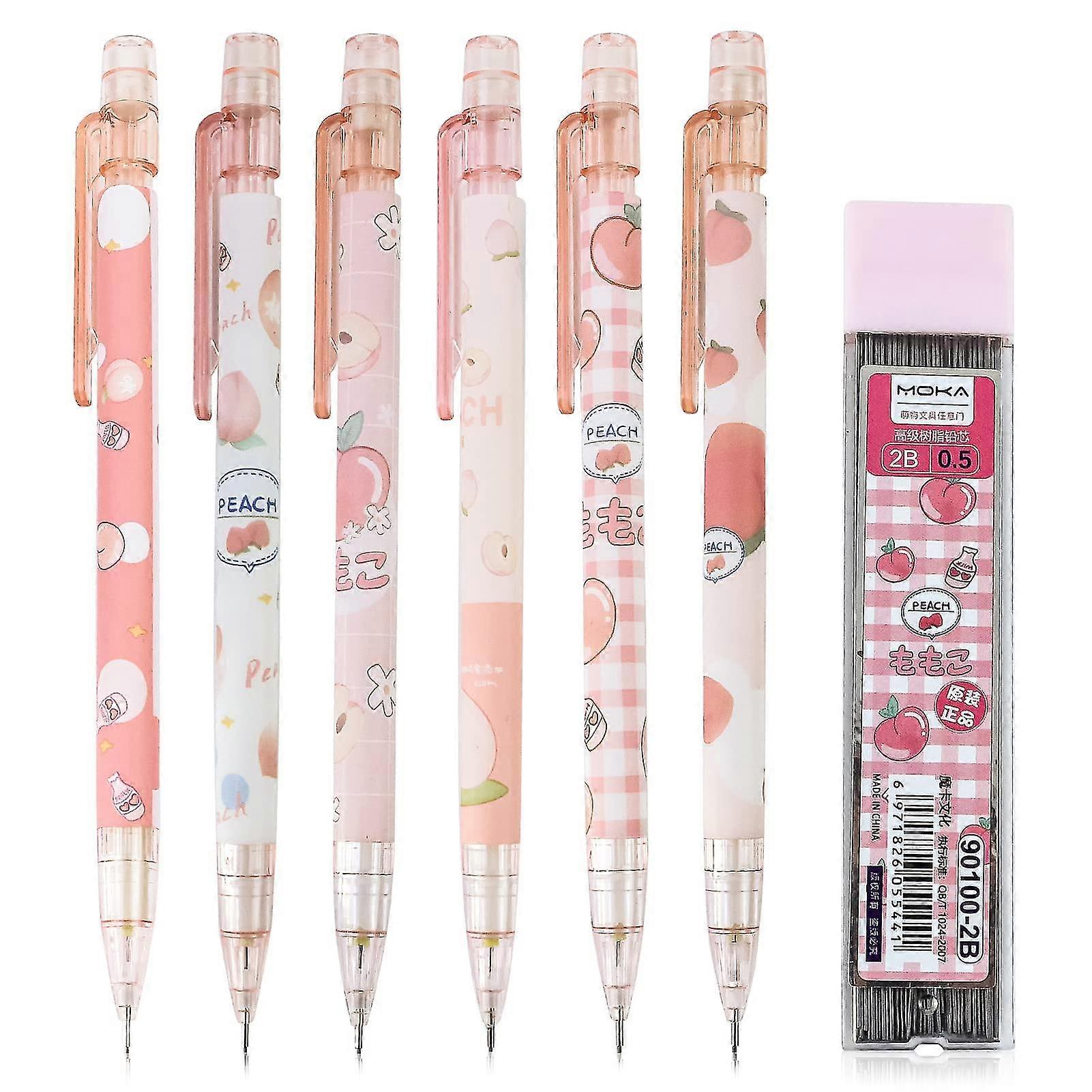 6pcs Mechanical Pencil Set 0.5mm Hb Automatic Pencilpink
