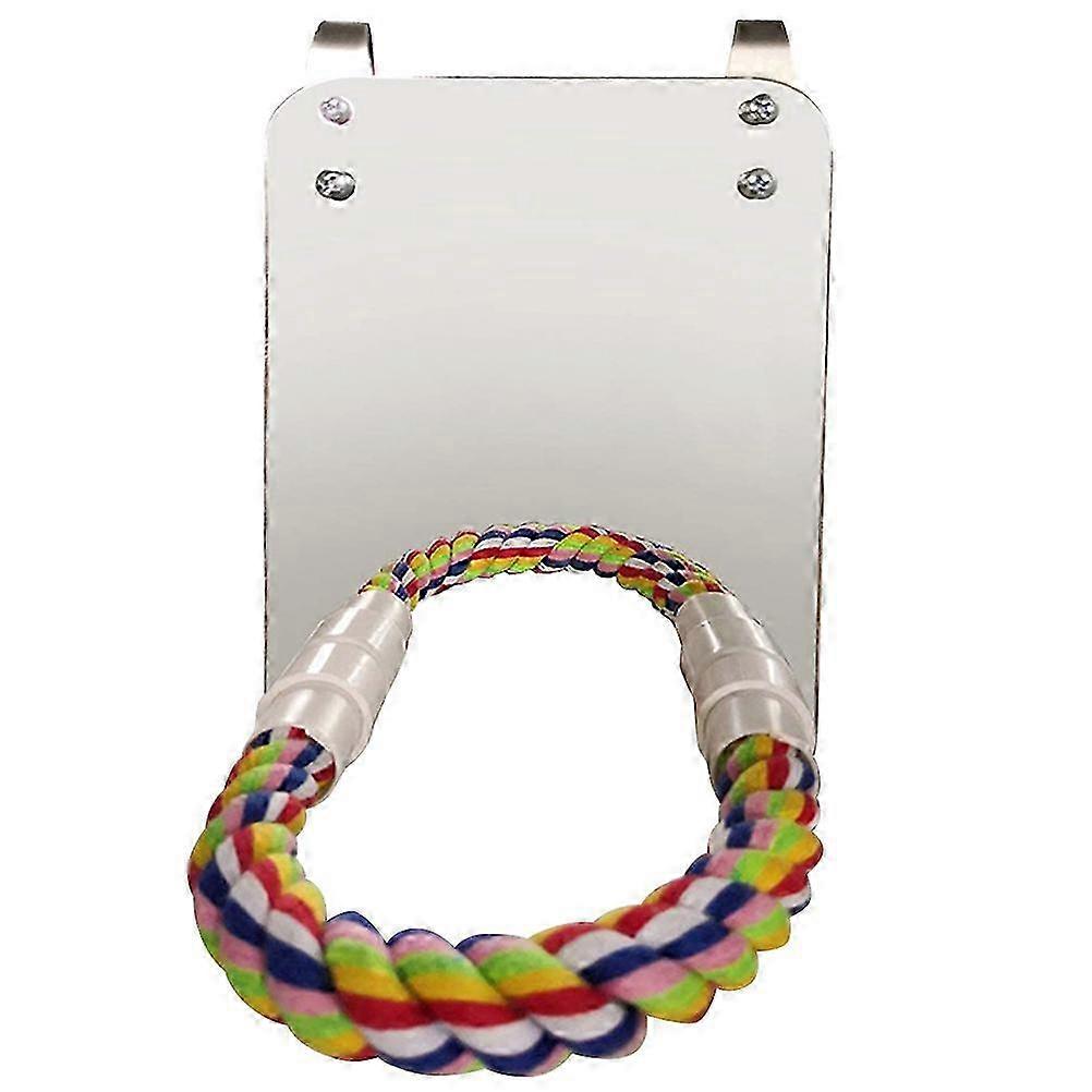 Bird Mirror Toy with Rope Mirror Perch Parrot Bite Toy Parrot Claw Perches Bird Cage Chew Toy