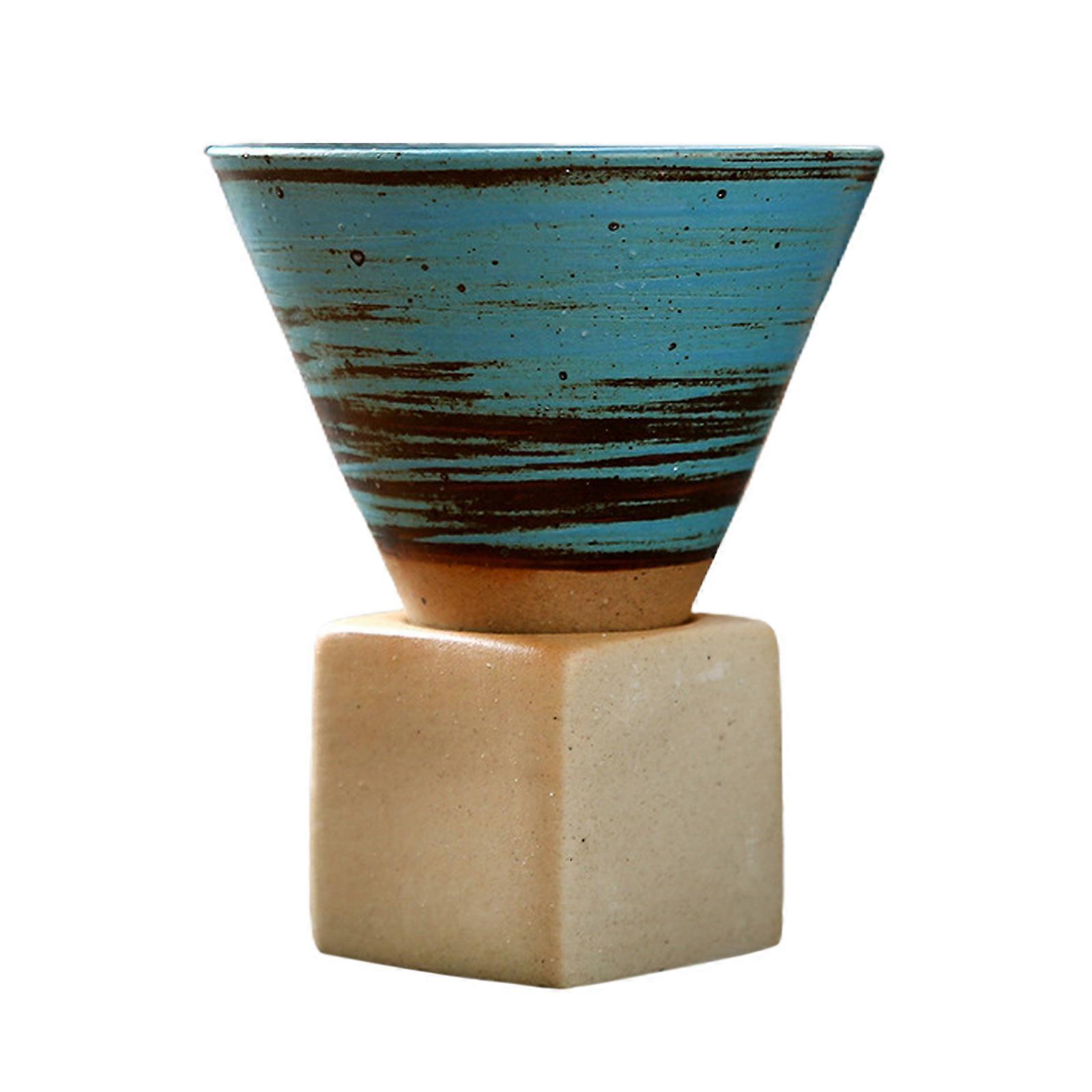 200ml Coarse Pottery Coffee Mug with Base, Creative Triangular Cone Shape Porcelain Mug, Ceramic Tea Cup