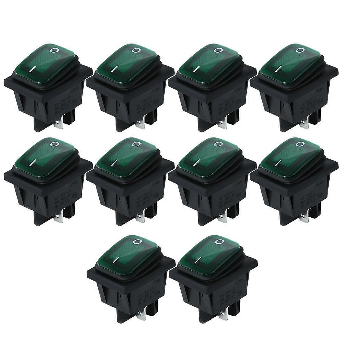 4 Pins Waterproof Rocker Switch 250V 16A Car Boat Button with LED Light Green Light