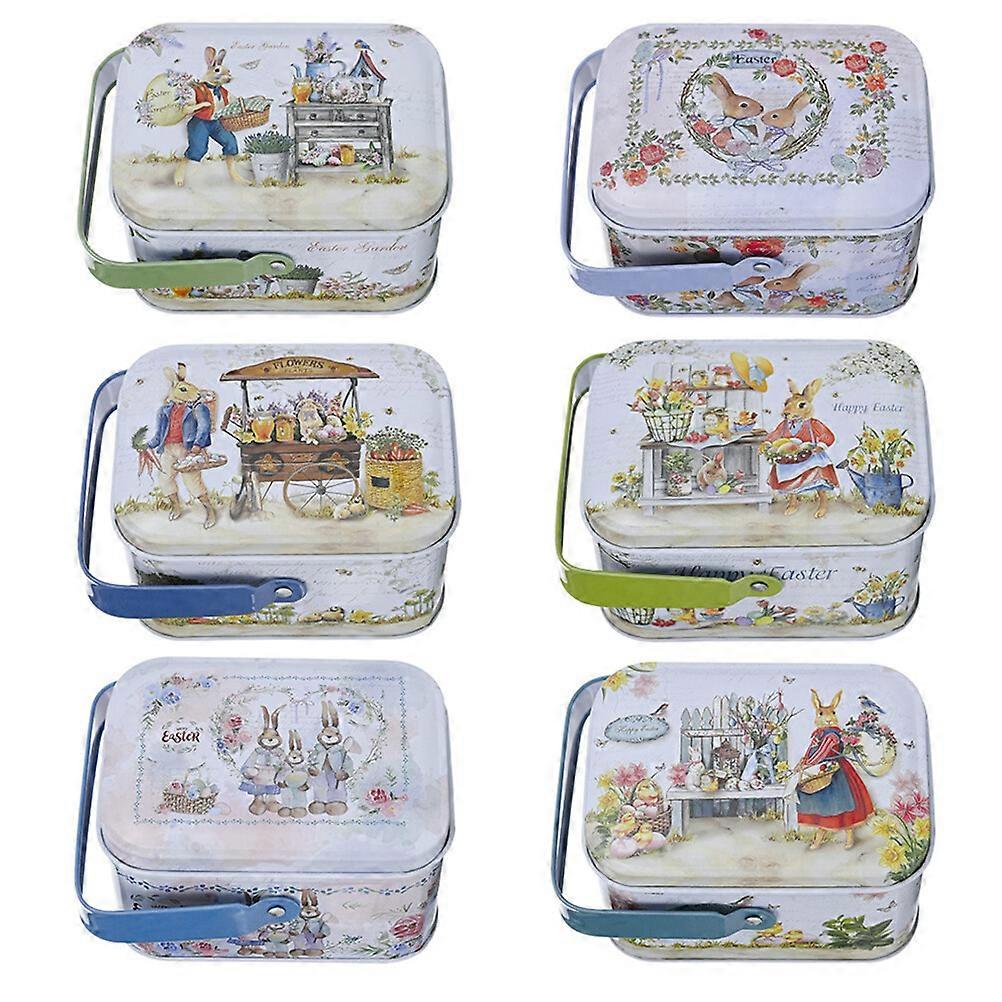 6pcs Easter Tinplate Box with Handle Gift Packing Case Candy Wrapping Case
