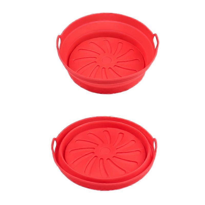 2pcs Air Fryer Mat Baking Tray, Specification: Round Inner Red
