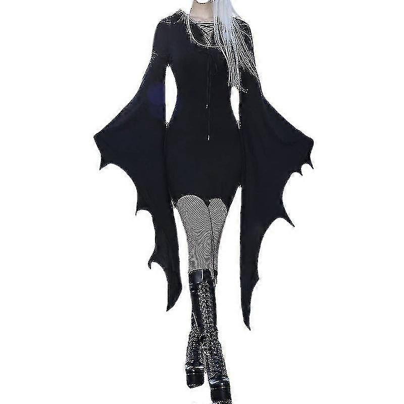 Bat Solid Color Mangas Anchas Strappy Vestido de Halloween