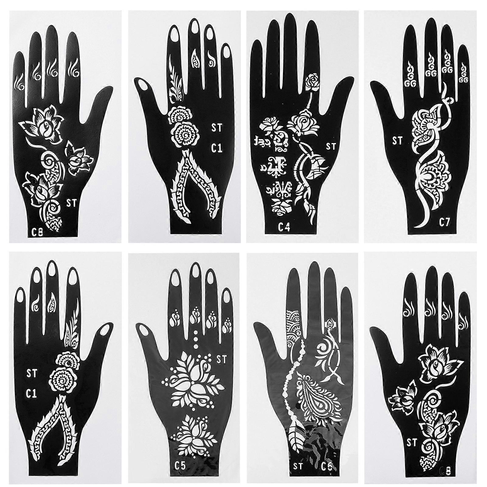 8 Pairs Hands Temporary Tattoos Stencils Flower Pattern Hollow Tattoos Template