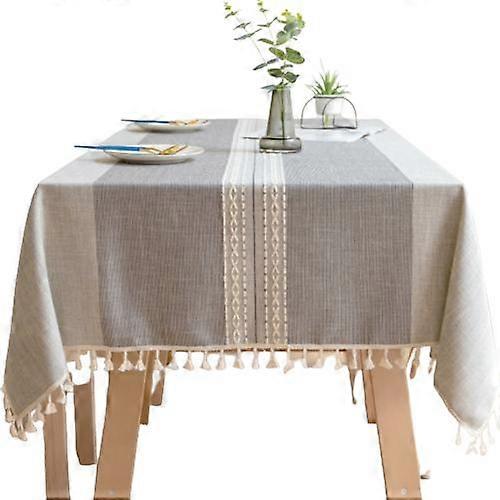Rectangular Tablecloth Cotton Linen Washable Table Cloth with Tassel