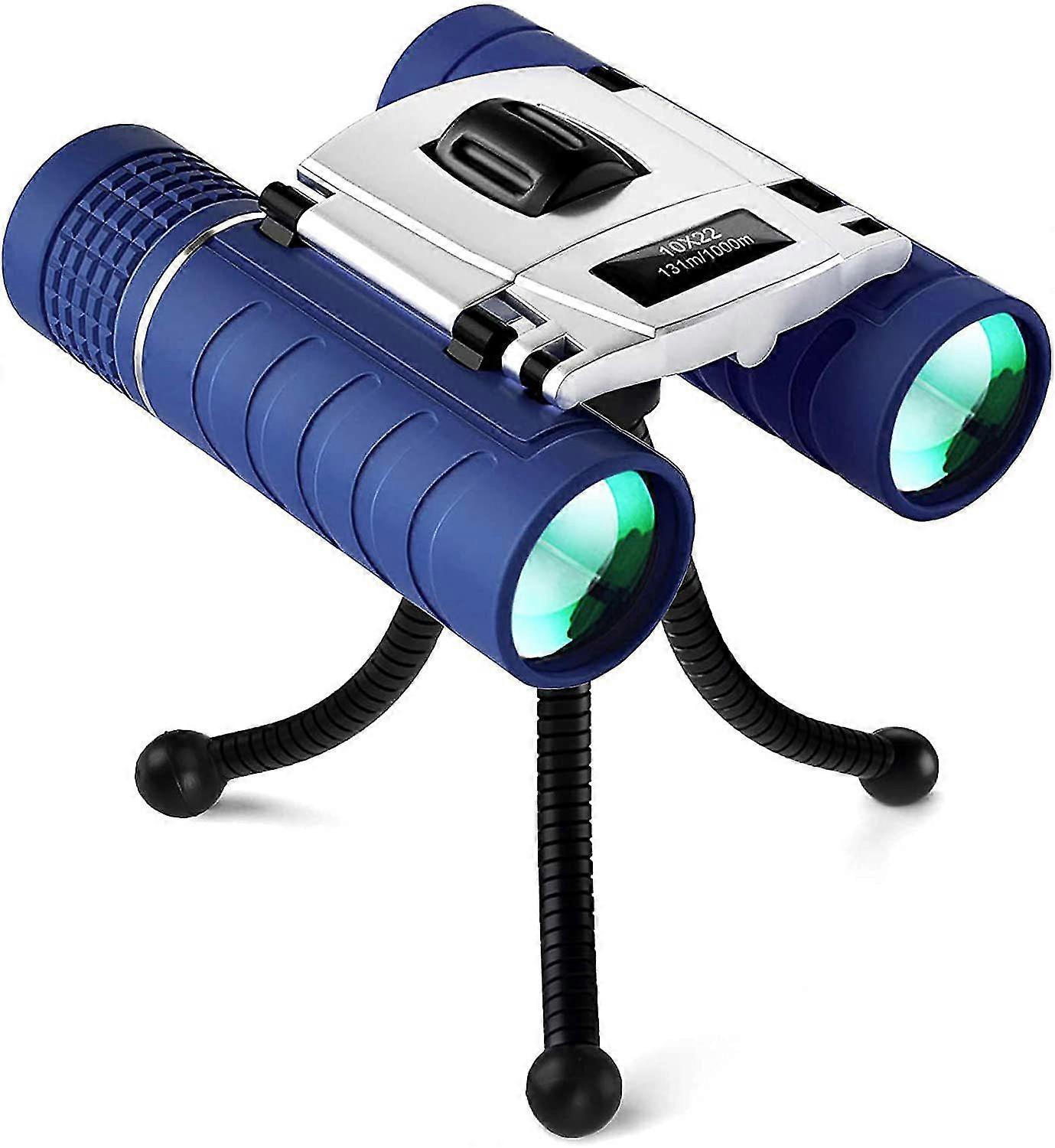 High Power 10x22 Binoculars for 3-12 Year Old Kids Compact Folding Shock-Proof High-Resolution(Blue)