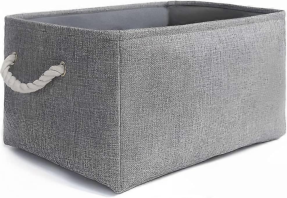 Thick Canvas Collapsible Storage Box with Rope Handles (Washable, Grey, Small)