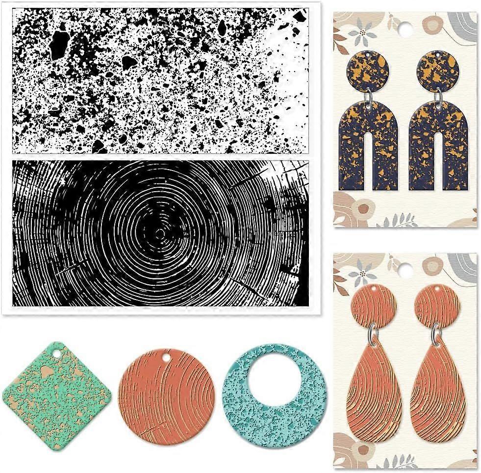 Rock Particles Polymer Clay Texture Sheets Growth Rings Texture Stamp Sheets Silicone Texture Stamp Polymer Clay Texture Mat for Making Earrings Jewer