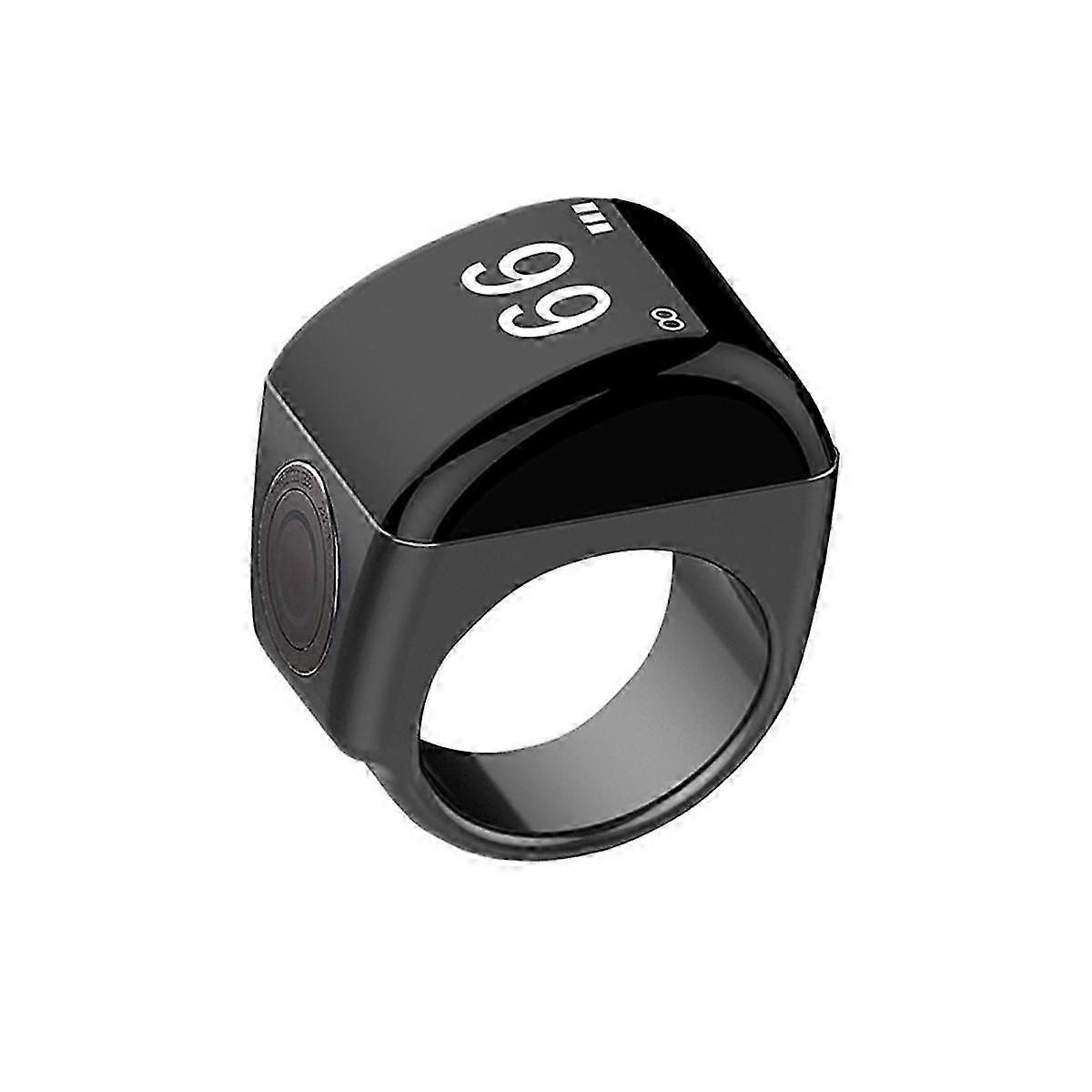 Zinc Alloy Smart Ring+charging Box Waterproof Digital Counter App Controlled Display 5 Prayer Time Reminders Black,18mm